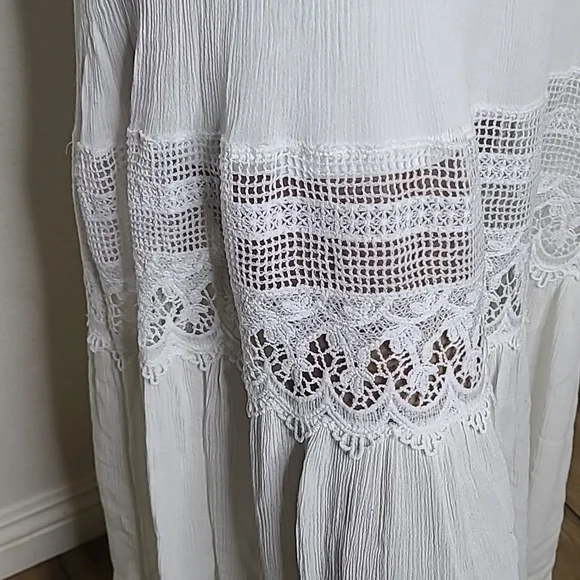 Maxi Dress Size Small White Strapless Ruffle Lace Travel Casual Cruise Summer - Picture 7 of 9
